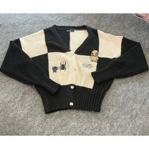 Aster Women's L Nightmare Before Christmas Oogie Boogie Checkered Cardigan